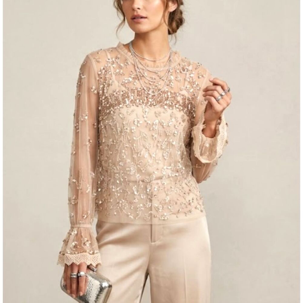 Cream Lace Semi Sheer Top XL Fairy Whimsical Boho Chic Cocktail Ethereal Holiday